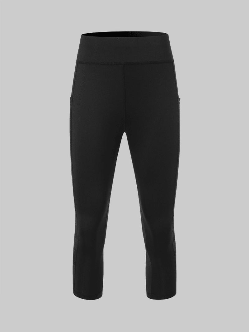 Kvinder Mesh Patchwork Bodycon Cropped Yoga Sport Leggings Med Lommer