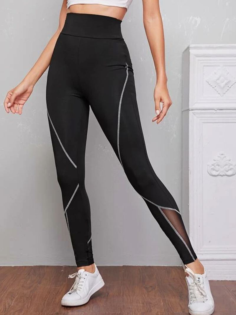 Kvinder Patch Line Med Tryk Elastisk Talje Bodycon Sport Casual Leggings