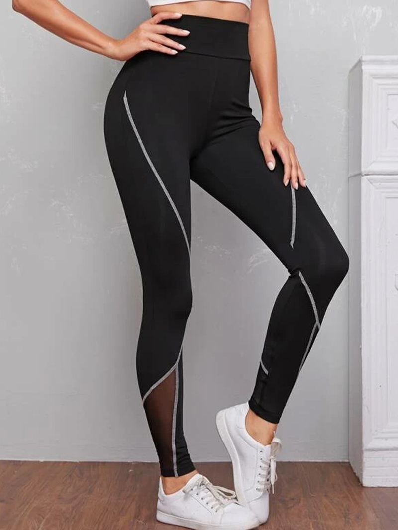 Kvinder Patch Line Med Tryk Elastisk Talje Bodycon Sport Casual Leggings