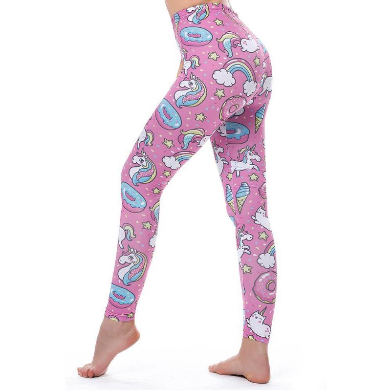 Leggings Kvinder Legg Fitness Legging Sexede Bukser Højtalje Push Up Shiny 3d Printet Rainbow Star Kat Donuts