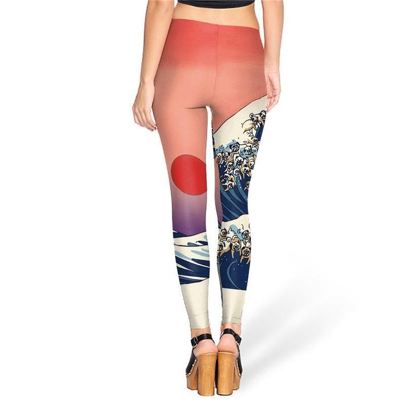 Mode Summer Creative Leg Printed Dame Legg The Great Wave Of Pug Leggings Sexede Kvindebukser