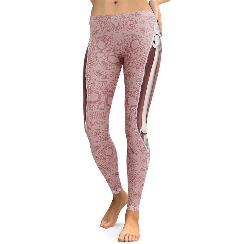 New Style Leggings Kvinder Cool Muskel Ben Legging Lynlås 3d Udskrivning Legg Bukser Højtalje Elasticitet Legins