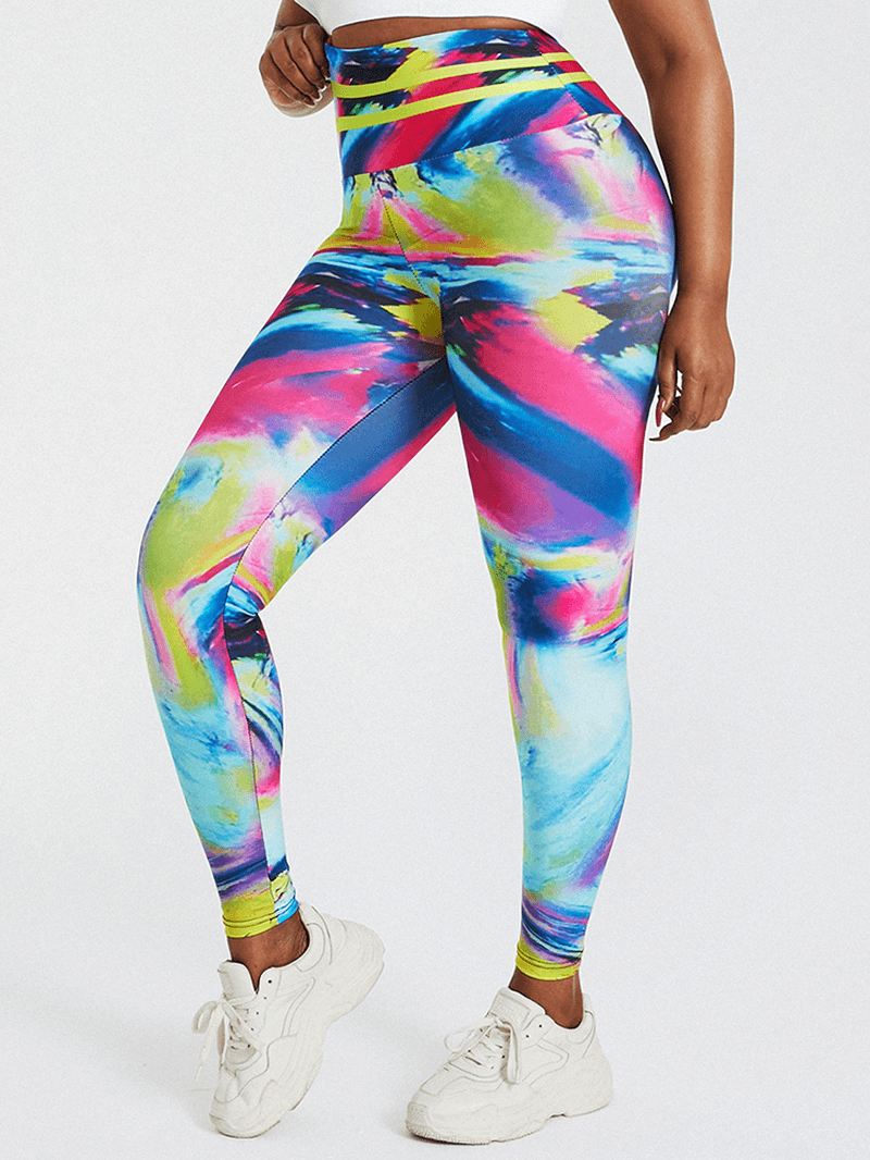 Tie Dye Med Tryk Højtalje Bodycon Kvinder Sport Yoga Leggings