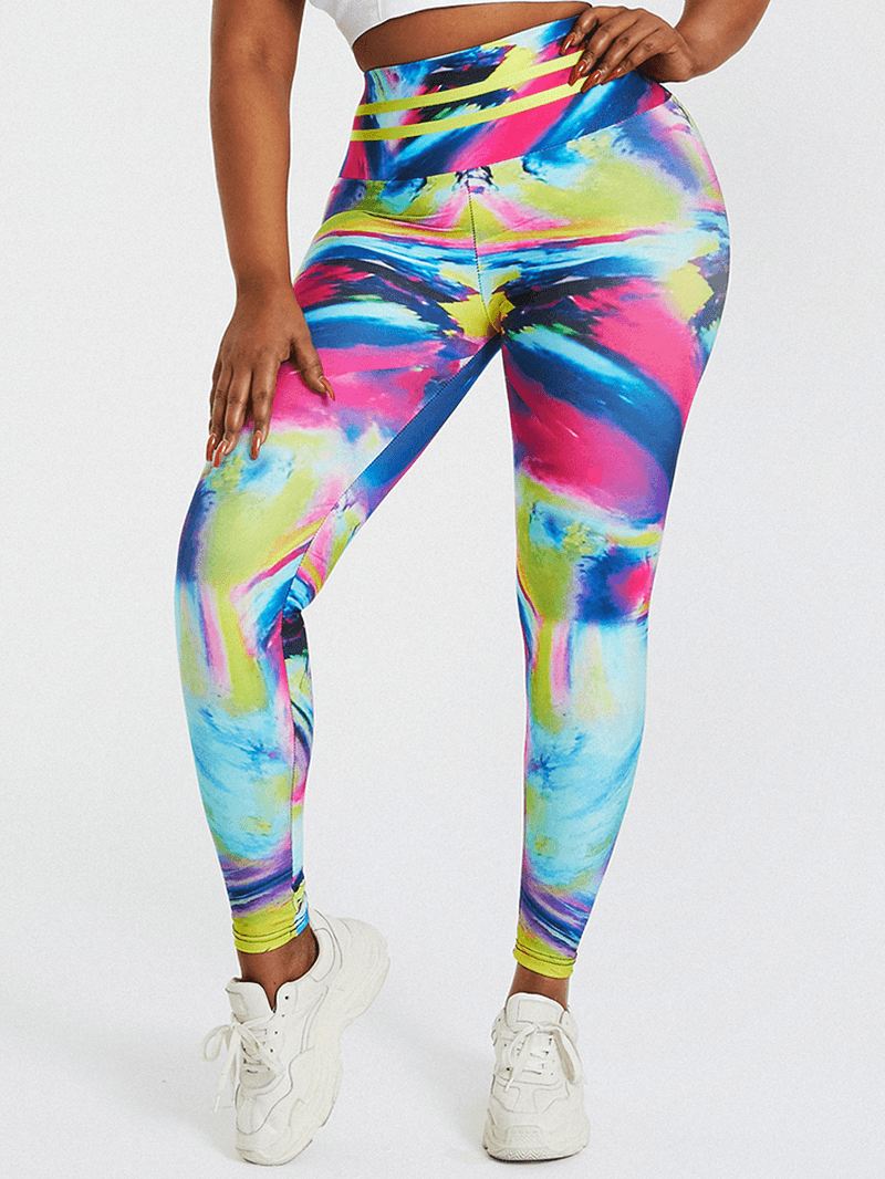 Tie Dye Med Tryk Højtalje Bodycon Kvinder Sport Yoga Leggings