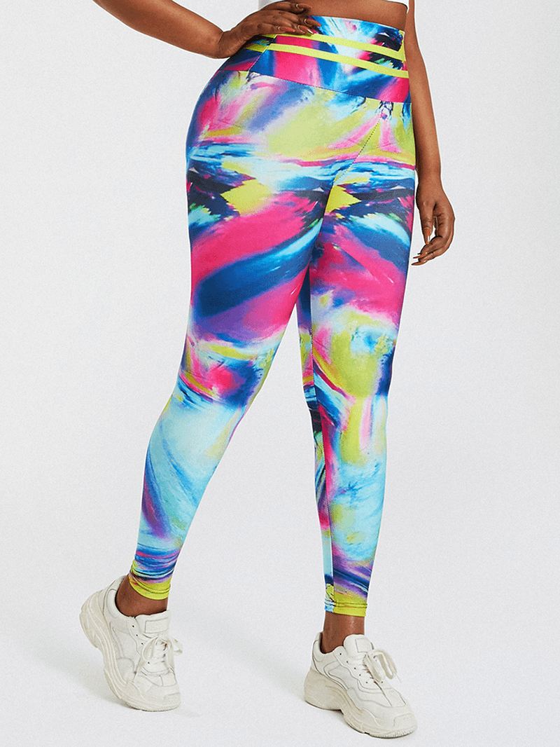 Tie Dye Med Tryk Højtalje Bodycon Kvinder Sport Yoga Leggings