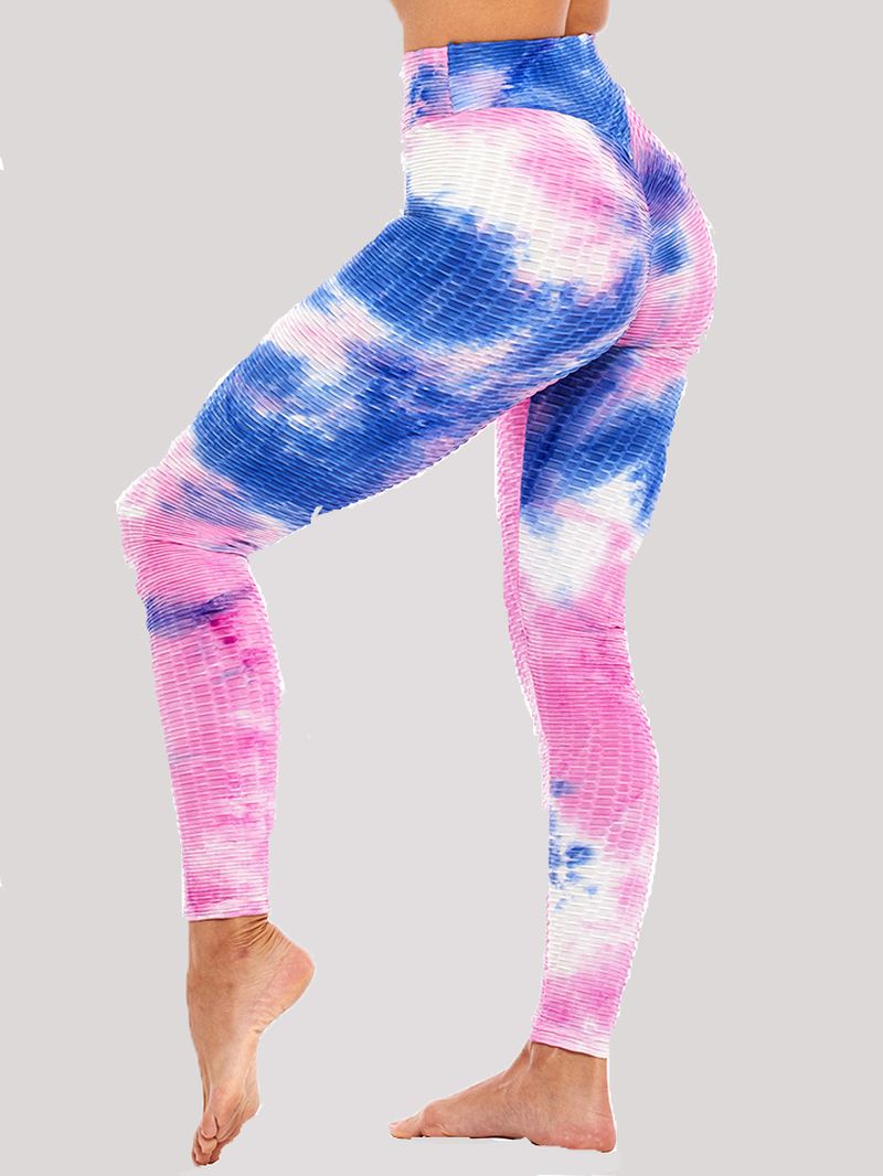 Tie-dye Random Med Tryk Højtalje Slank Sport Yoga Casual Leggings Til Kvinder