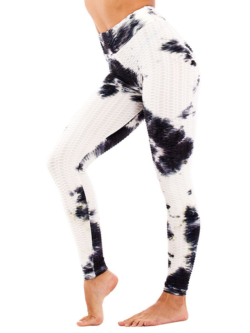 Tie-dye Random Med Tryk Højtalje Slank Sport Yoga Casual Leggings Til Kvinder