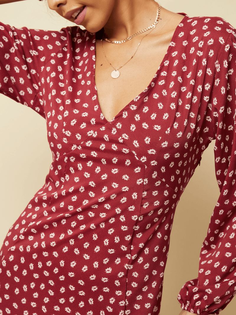 Chiffon Polka Dot Med Tryk Split Langærmet Causal Kjole