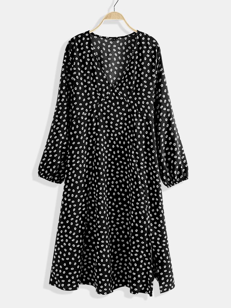 Chiffon Polka Dot Med Tryk Split Langærmet Causal Kjole