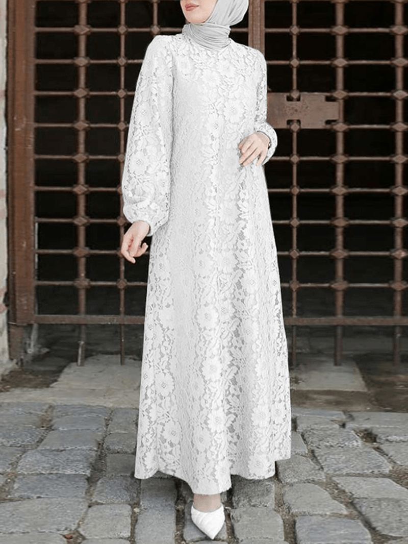 Kvinder 100% Bomuld Abaya Kaftan Lace Patchwork Afslappet Brudekjole