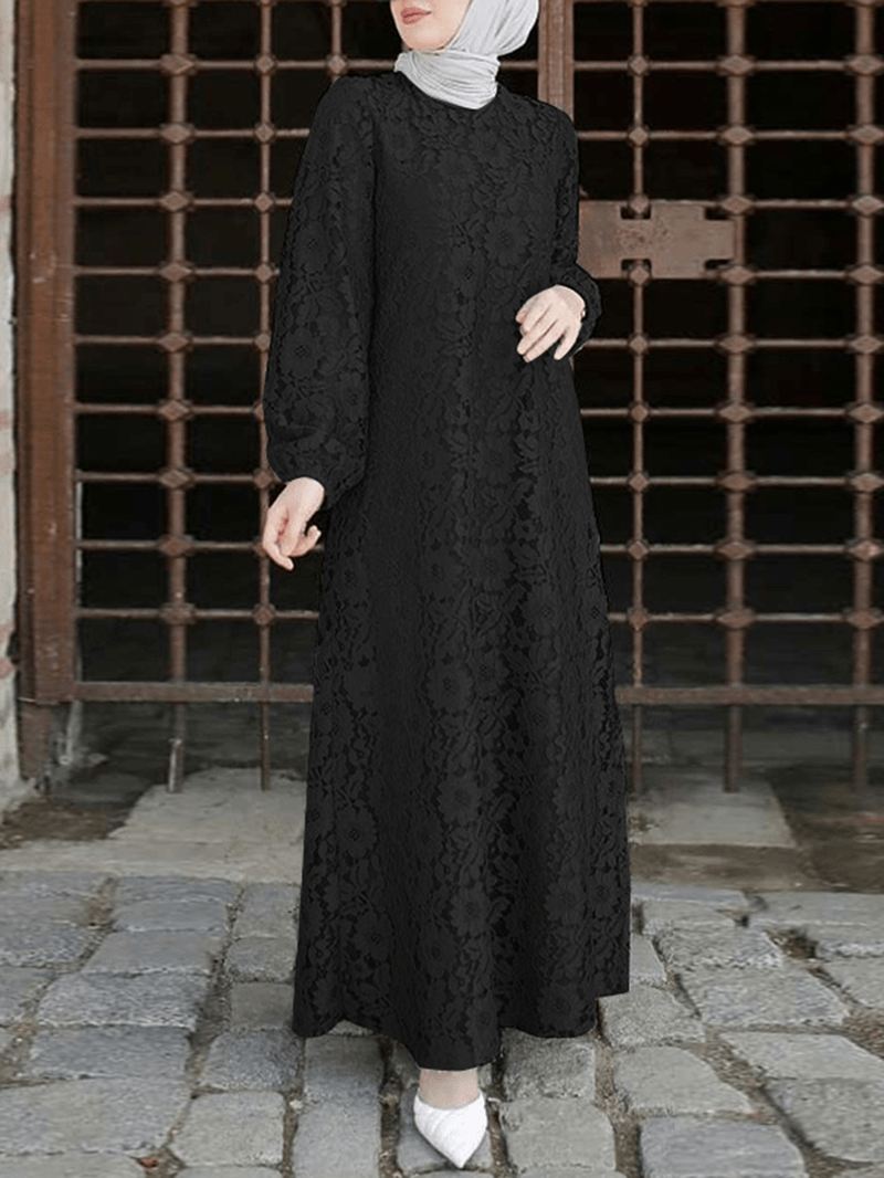 Kvinder 100% Bomuld Abaya Kaftan Lace Patchwork Afslappet Brudekjole