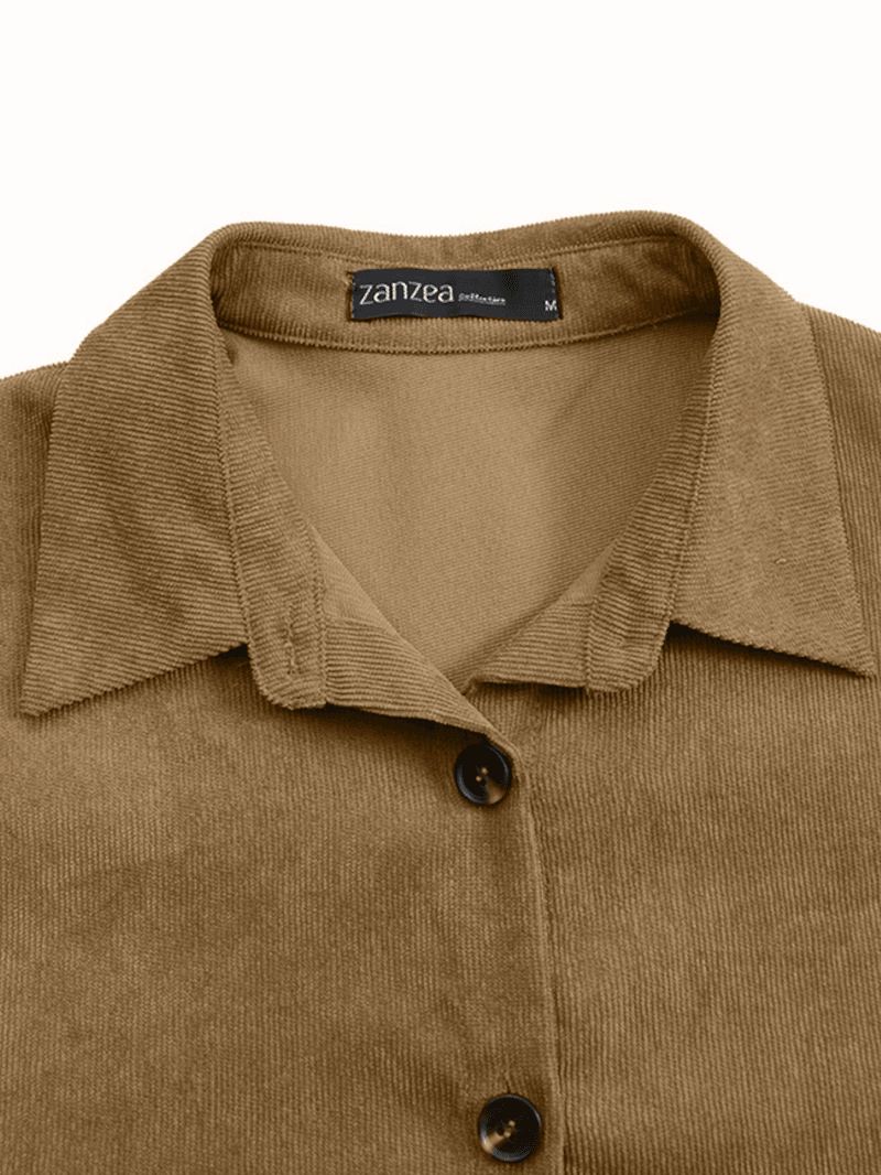 Kvinder Corduroy Solid Muslim Style Collared Raglan Button Front Høj Lav Kjole