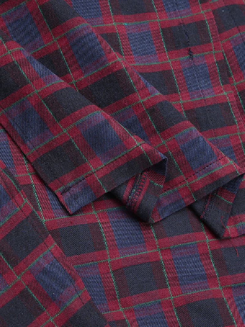 Kvinder Mandarin Krave Plaid Med Tryk Kaftan Langærmet Skjortekjole