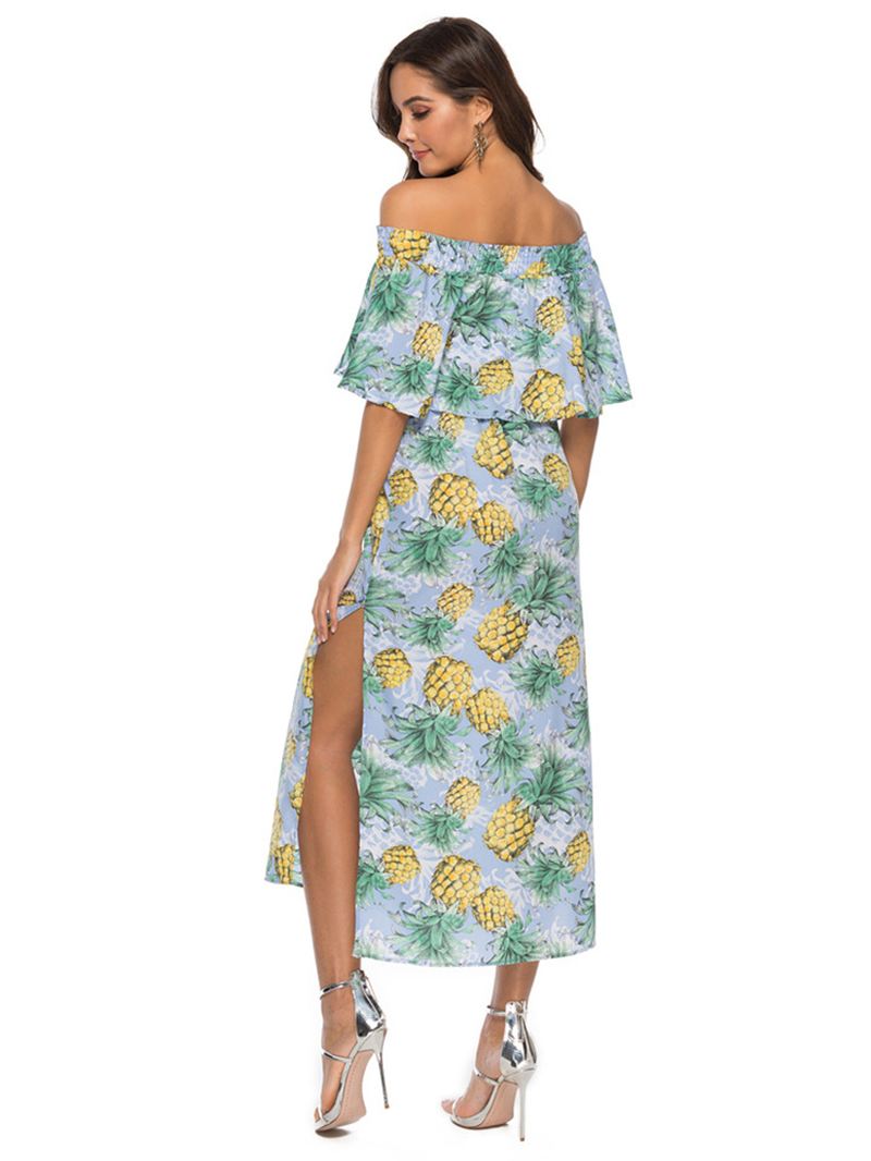 Kvinder Off Shoulder Blomsterprint Split Causal Midi-kjole