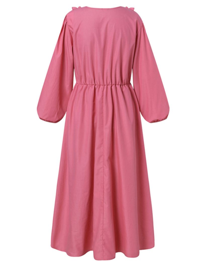 Puff Sleeve Pleating Leisure Holiday Casual Dress Til Kvinder