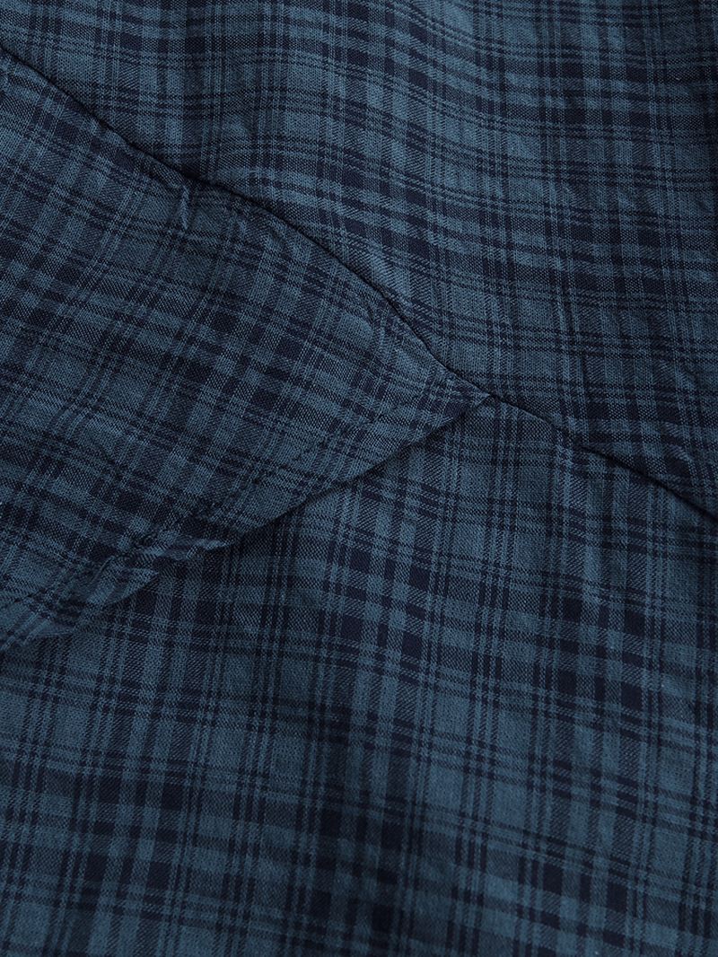 Vintage Kvinder Bomuld Pocket Plaid Uregelmæssig Hem Maxi Kjole