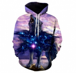 3d Digital Animal Med Tryk Sweatshirt Med Hætte Med Rund Hals