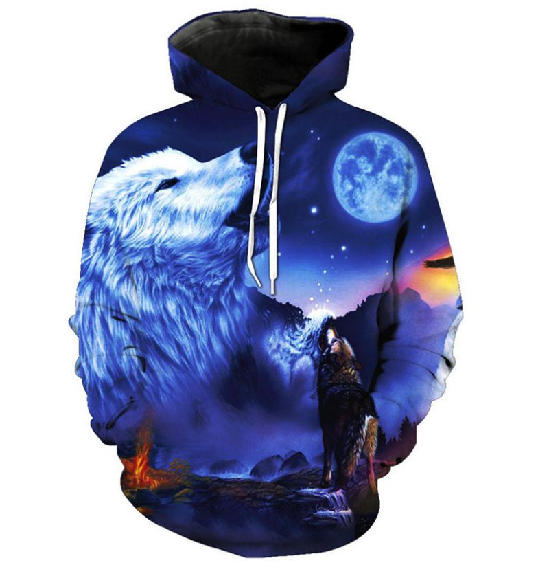 3d Digital Animal Med Tryk Sweatshirt Med Hætte Med Rund Hals