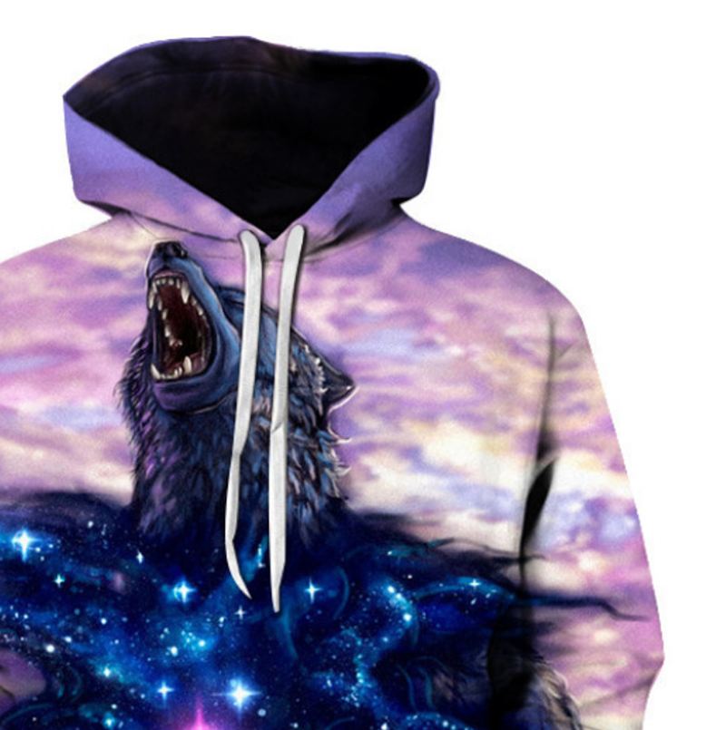 3d Digital Animal Med Tryk Sweatshirt Med Hætte Med Rund Hals