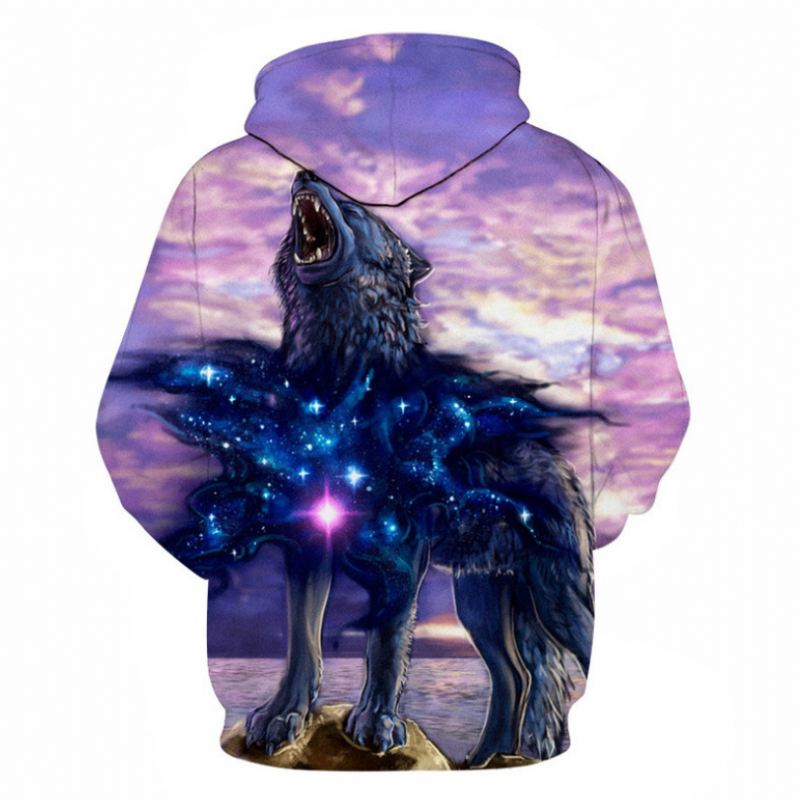 3d Digital Animal Med Tryk Sweatshirt Med Hætte Med Rund Hals