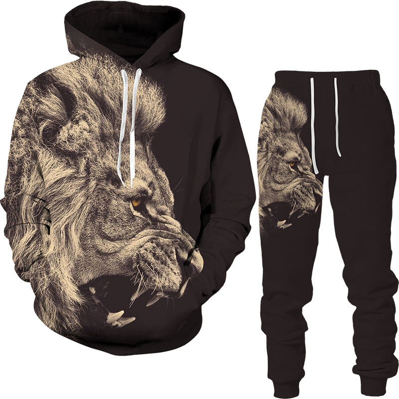 3d Digital Printing Animal Lion Sweatshirt Sweatpants