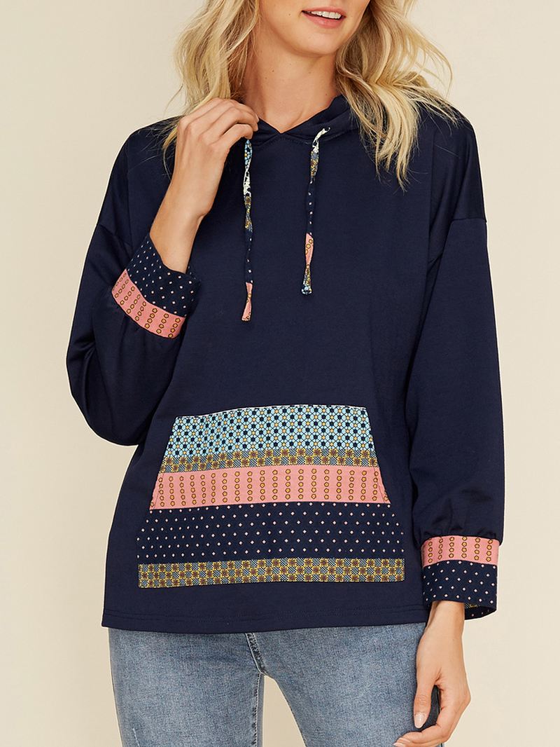 Casual Pocket Patch Overhead Sweatshirt Med Hættetrøjer