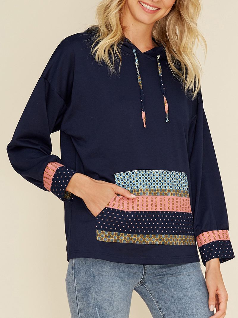 Casual Pocket Patch Overhead Sweatshirt Med Hættetrøjer