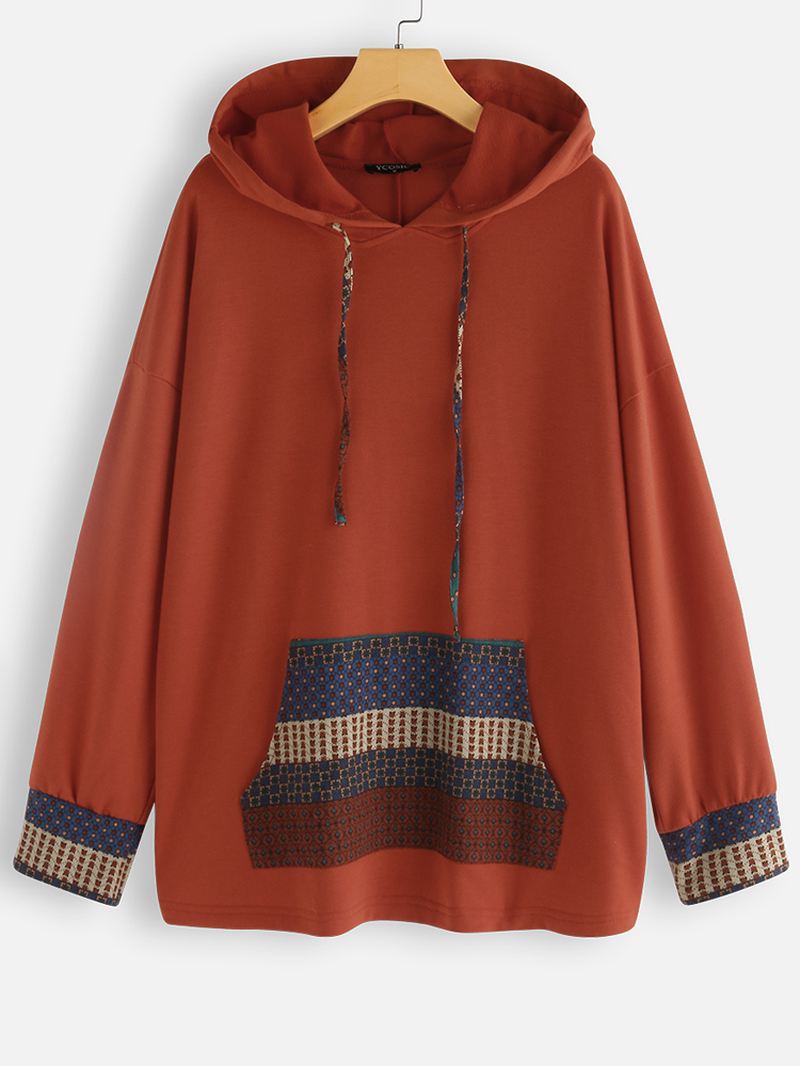 Casual Pocket Patch Overhead Sweatshirt Med Hættetrøjer