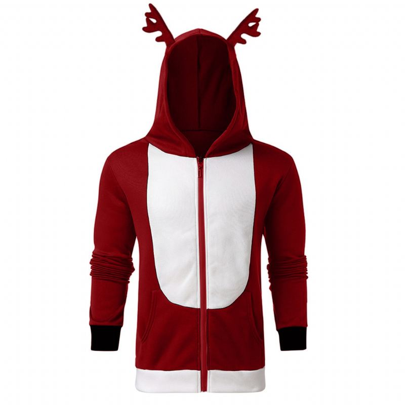 Christmas Antlers Hooded Color Block Sweatshirt