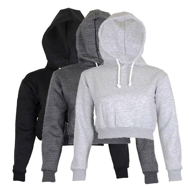 Efterår Dame Hættetrøjer Solid Crop Hættetrøje Langærmet Jumper Hættetrøje Frakke Casual Sweatshirt Top Sudaderas