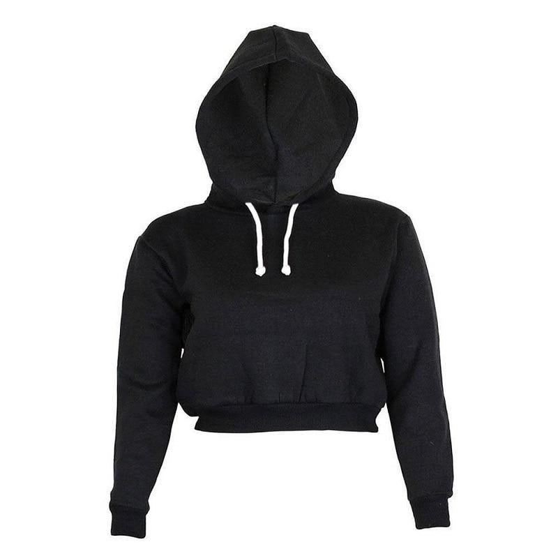 Efterår Dame Hættetrøjer Solid Crop Hættetrøje Langærmet Jumper Hættetrøje Frakke Casual Sweatshirt Top Sudaderas