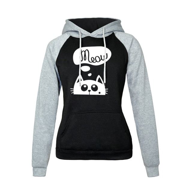 Efterår Vinter Nye Hættetrøjer Til Kvinder Sweatshirt Kat Meow Med Tryk Mode Hættetrøje Kpop Sweatshirts Raglan Harajuku Hættetrøje