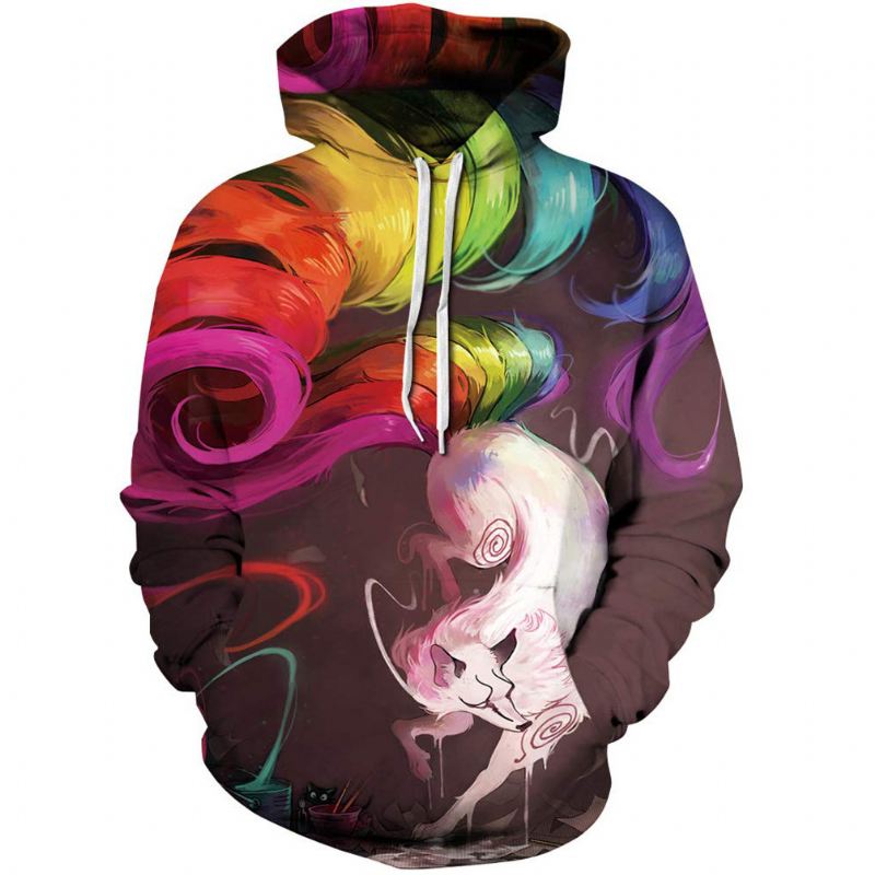 Farverig Ni-tailed Fox 3d Digital Med Tryk Sweatshirt