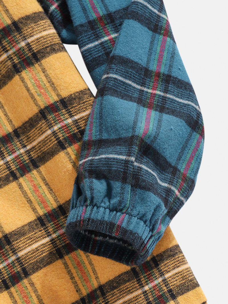 Herre 100% Bomuld Vintage Plaid Patchwork Varme Langærmede Hættetrøjer