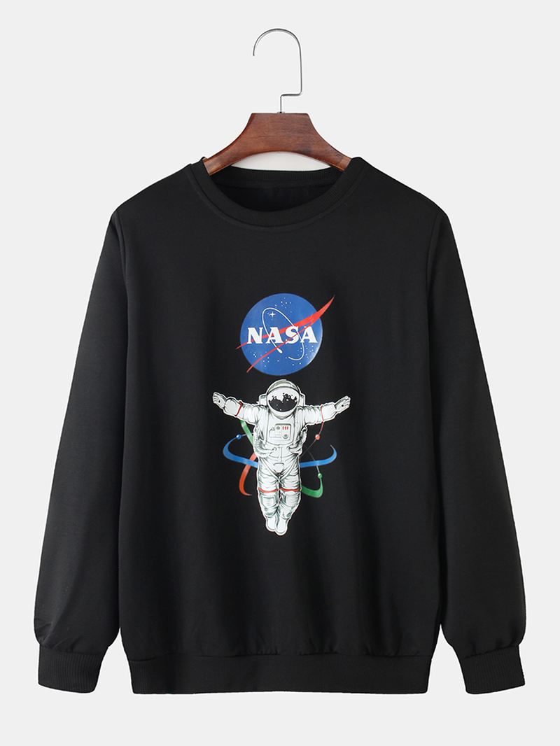 Herre Astronaut Brev Trykning Bomuld Rund Hals Afslappet Sweatshirts