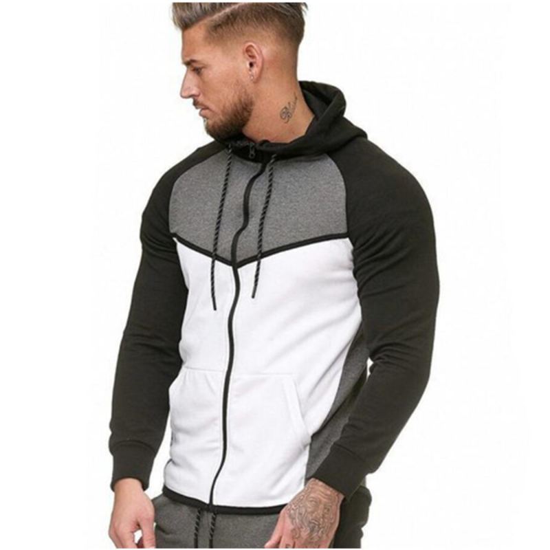 Herre Colorblock Fitness Sports Cardigan Sweater Hættetrøje Top