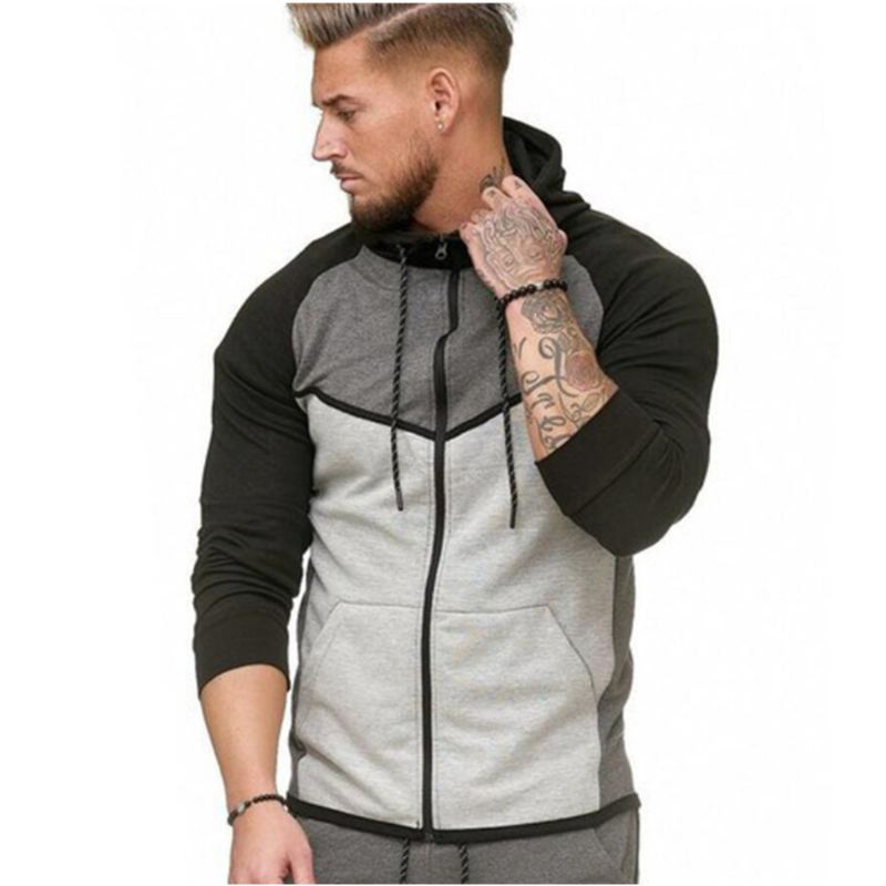 Herre Colorblock Fitness Sports Cardigan Sweater Hættetrøje Top