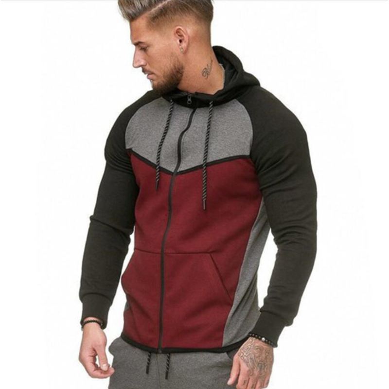 Herre Colorblock Fitness Sports Cardigan Sweater Hættetrøje Top