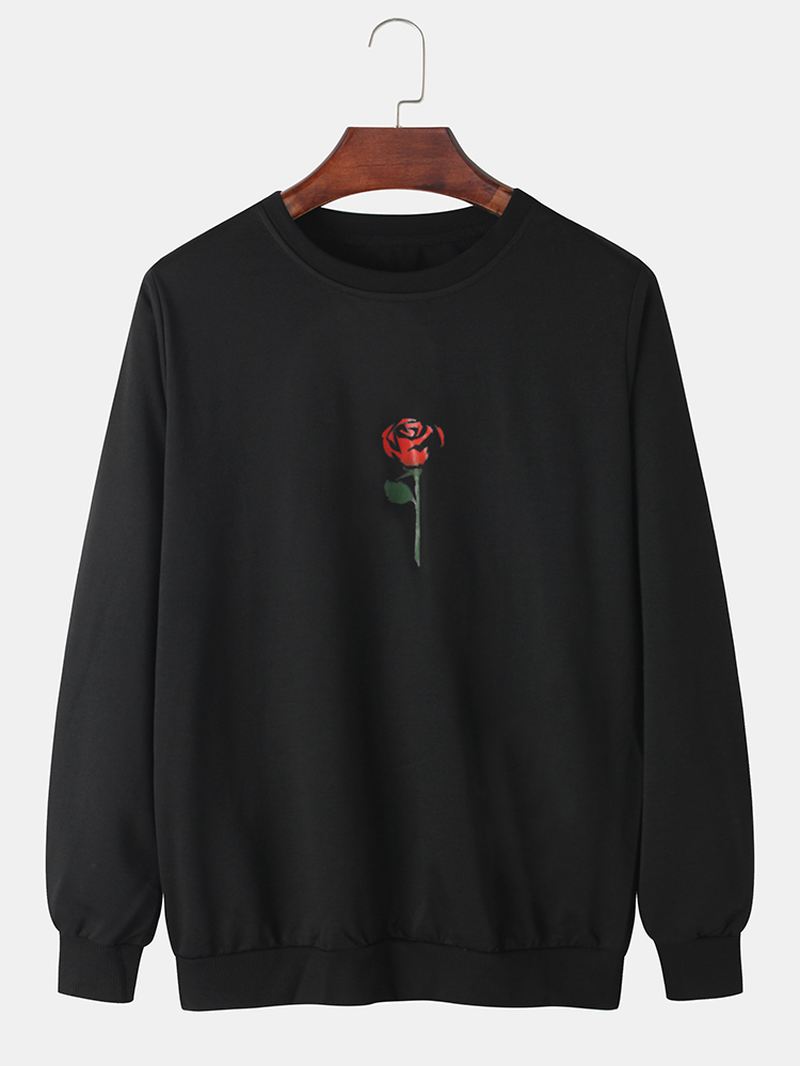 Herre Rose Med Tryk Rund Hals Pullover Langærmet Simple Bomuld Sweatshirts