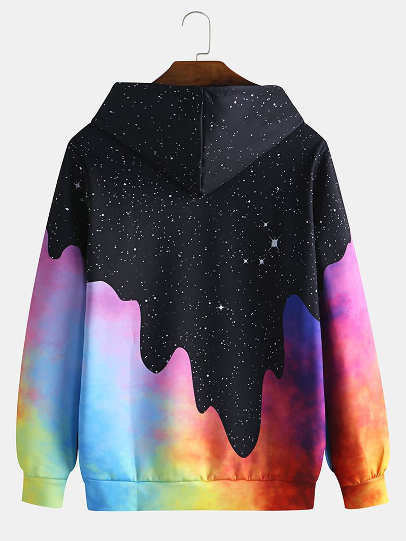 Herre Starry Sky Pattern Tie Dye Kangaroo Pocket Long Sleeve Casual Hættetrøjer