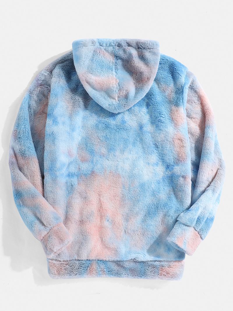 Herre Tie-dye Plys Fluffy Langærmet Teddy Hættetrøjer Med Lomme