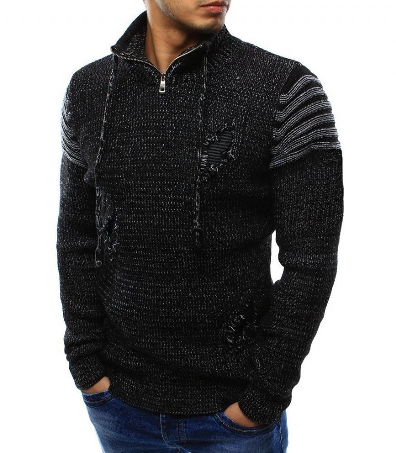 Højhalset Lynlås Broken Hole Mode Trendy Sweater