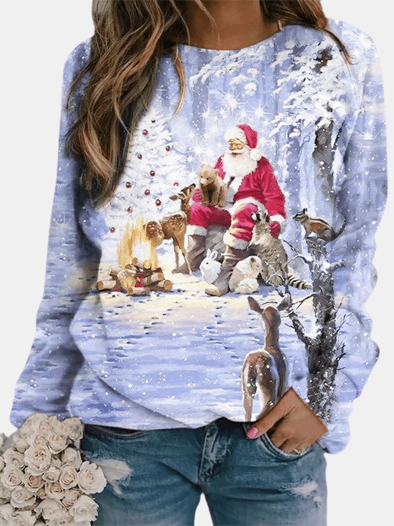 Jul Kvinder Santa Printed Pullover Langærmede Søde Sweatshirts