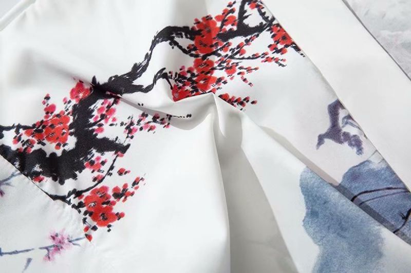 Kilde Japansk Ukiyo-e Road Robe Kimono Trekvart Ærme Løs Opknappet Trendy Kappe Skjortejakke