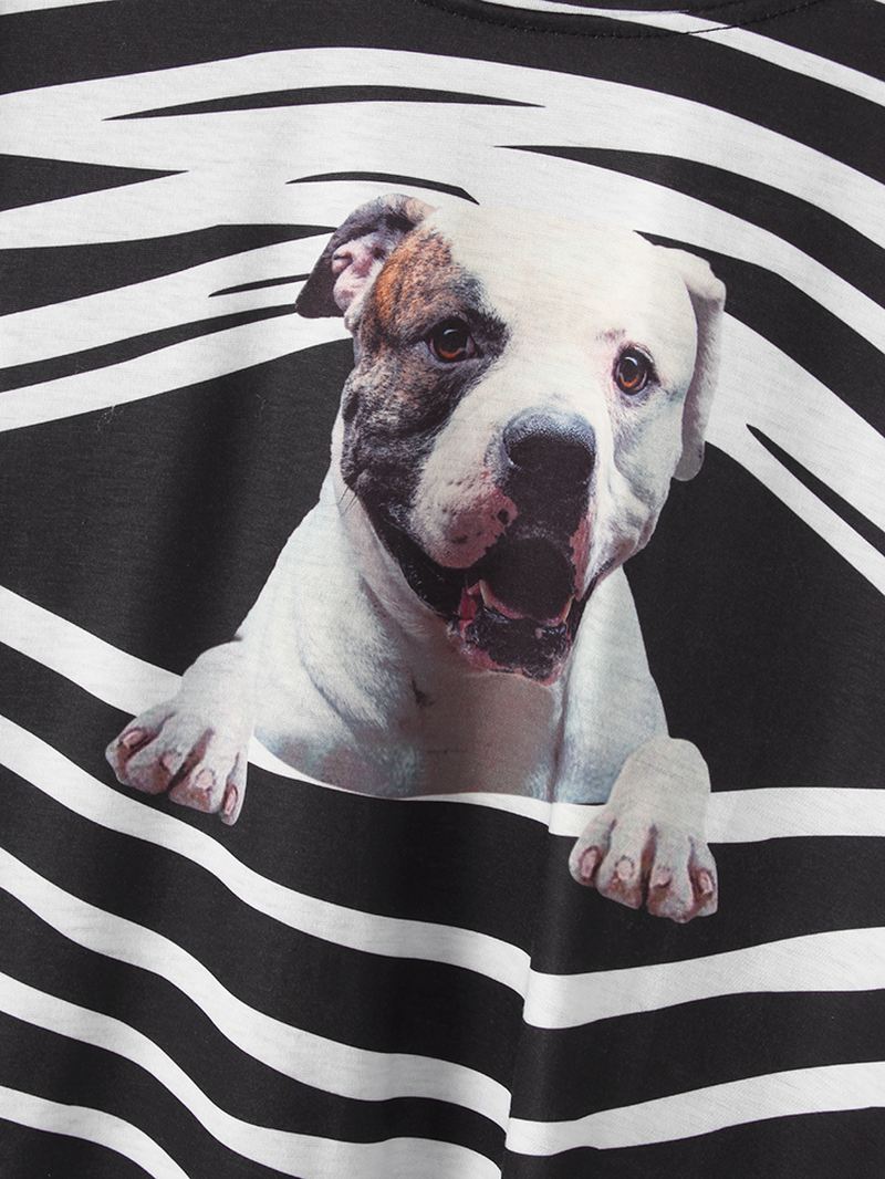 Kvinder 3d Hunde & Stripe Med Tryk O-hals Pullover Casual Sweatshirts