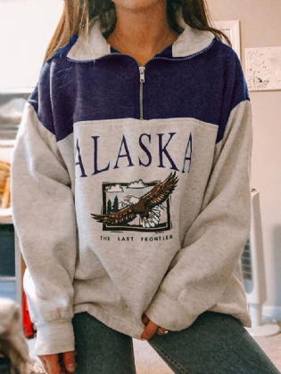 Kvinder Brev Grafisk Med Tryk Halv Lynlås Drop Shoulder Causal Pullover Sweatshirt