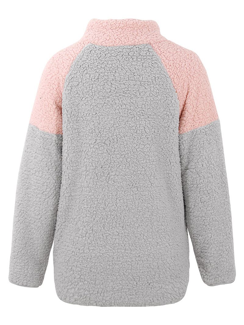 Kvinder Casual Fleece Button Højkrave Patchwork Sweatshirt