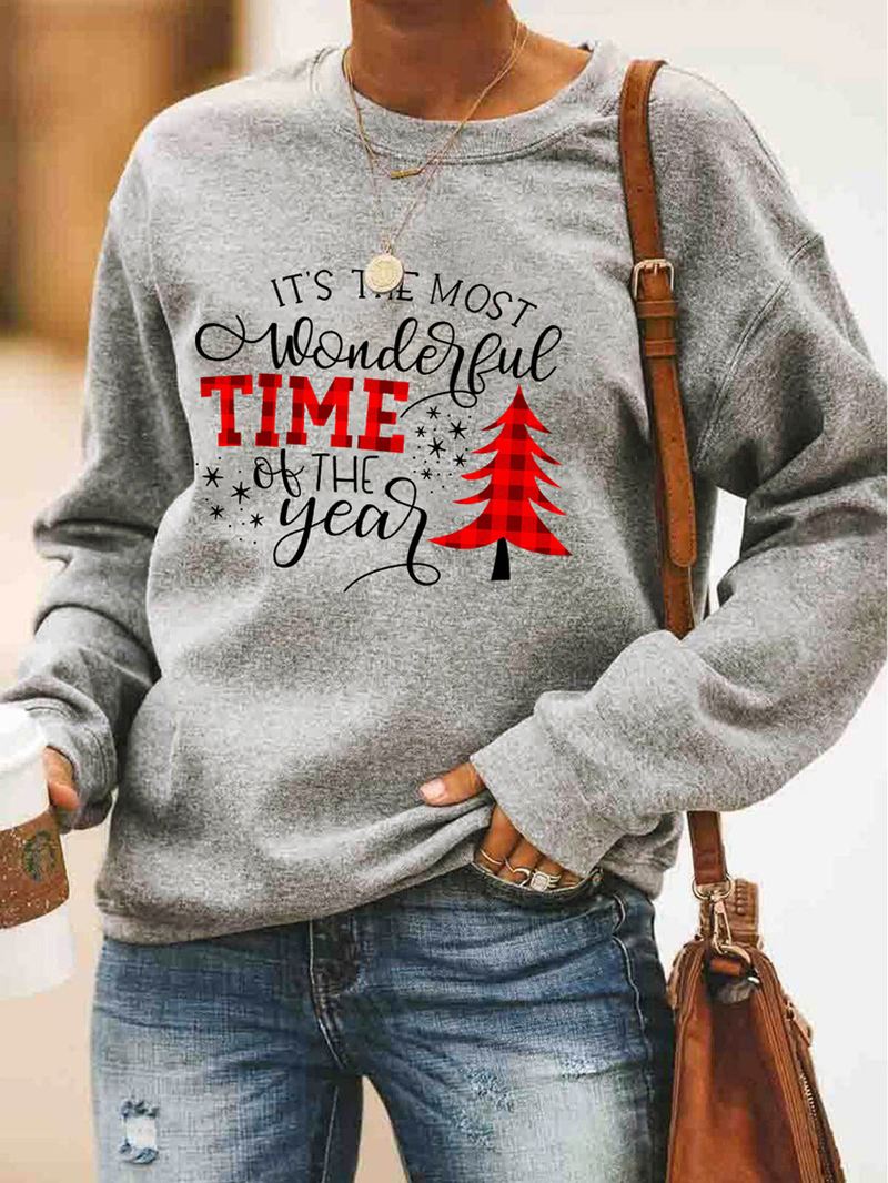 Kvinder Christmas Letter Med Tryk O-neck Drop Shoulder Løs Pullover Sweatshirts