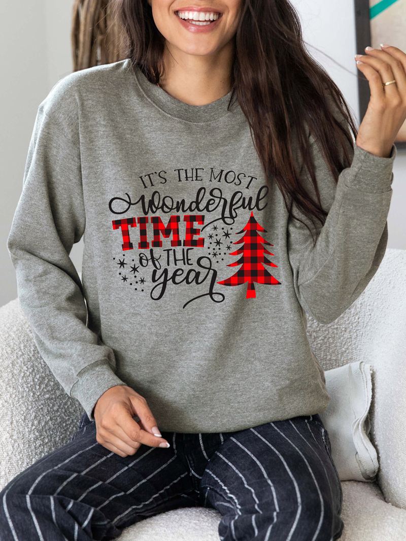 Kvinder Christmas Letter Med Tryk O-neck Drop Shoulder Løs Pullover Sweatshirts