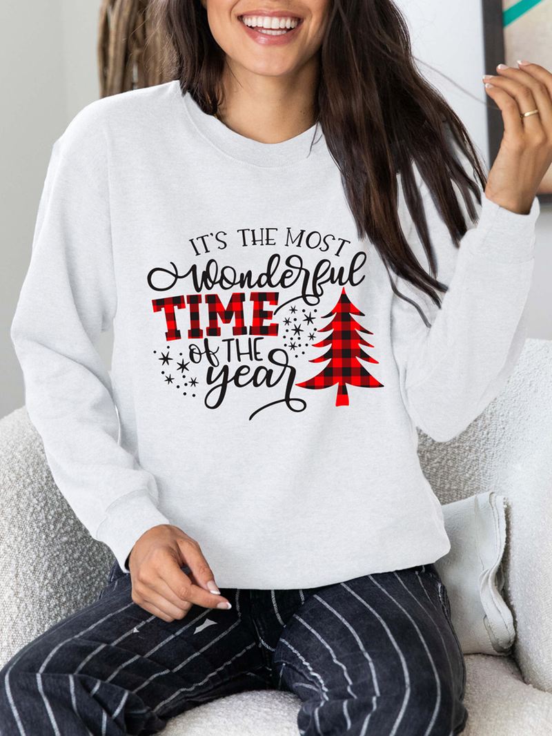 Kvinder Christmas Letter Med Tryk O-neck Drop Shoulder Løs Pullover Sweatshirts